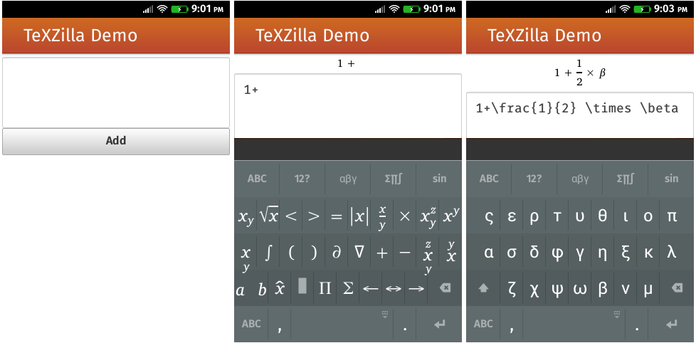 TeXZilla Web App and Virtual Math Keyboard